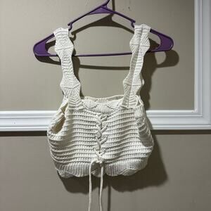 RSQ Cream Ribbed Tie Front Tank Top